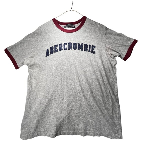 Vtg Abercrombie & Fitch Muscle Ringer Tee XL Gray Burgundy Embroidered Spellout - Picture 1 of 8